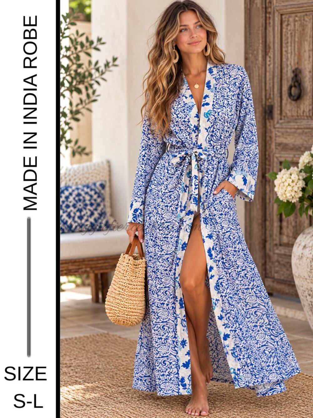MSRP: $118 | ✨ Indian Cotton Gauzey Full-Length Robe – M/L ✨SAME/NEXT DAY SHIP